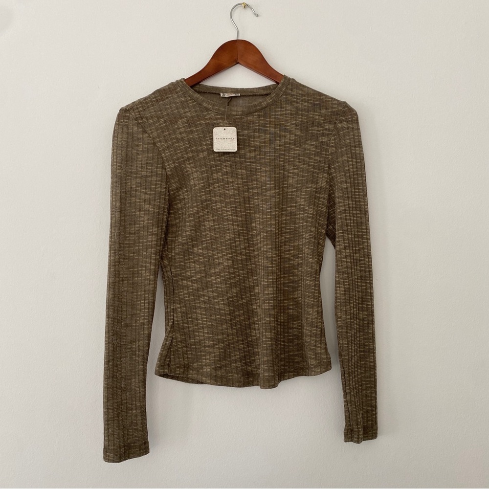 NWT Intimately Free People Deep Army Olive Green Ribbed Long Sleeve Top Small S